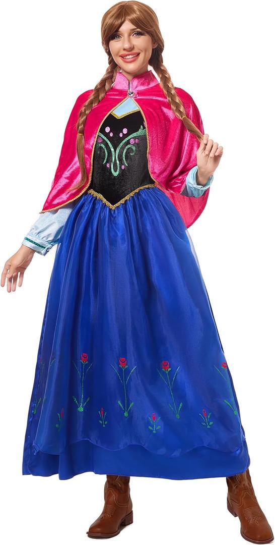 Funna Princess Costume for Women Dress Adult Halloween Cosplay with Capes (Small (4-6), Blue)