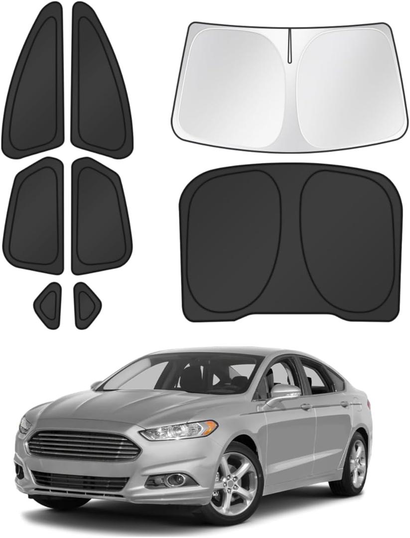 Canvcle Window Shades for 2013-2021 Ford Fusion Accessories Windshield Sun Shade Side Rear Window Covers Sunshade Sun Visor Shield Privacy Protection for Camping Keep Vehicle Cool Black 8PCS