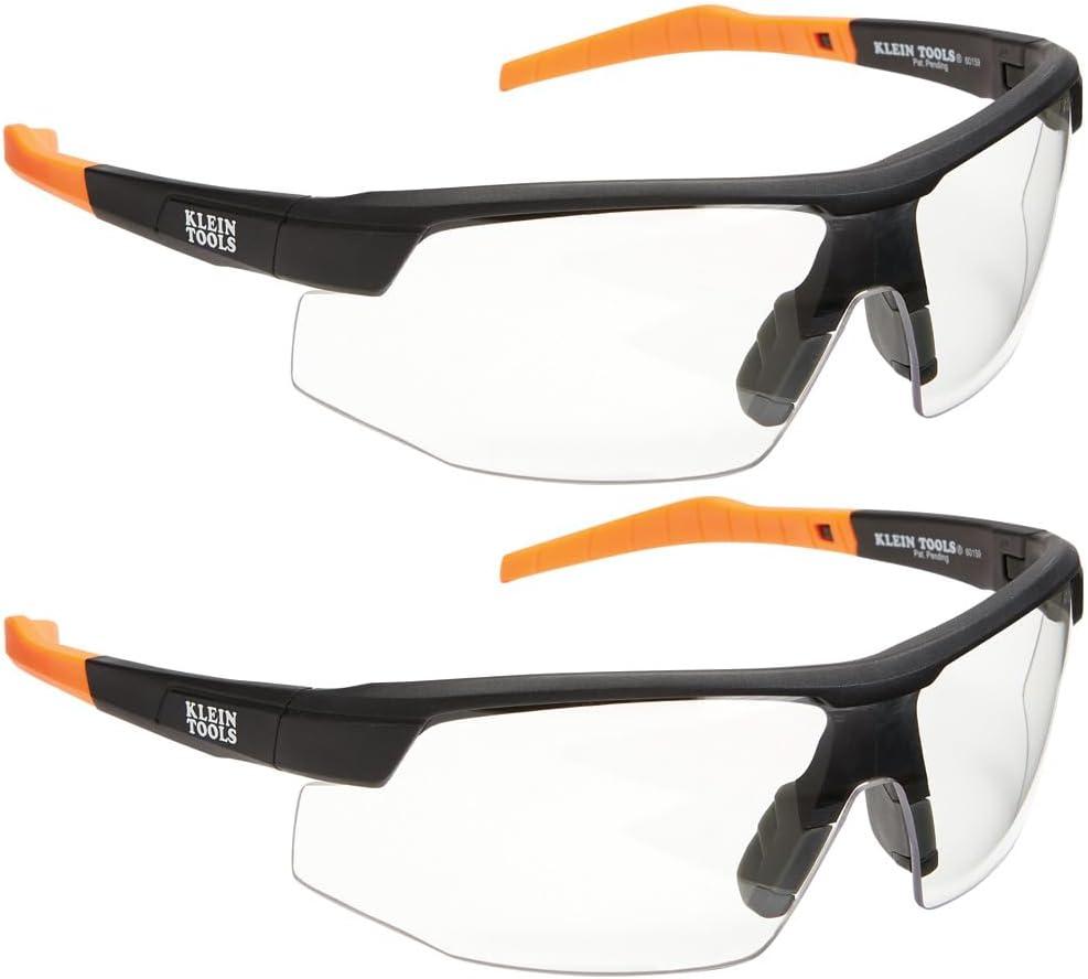 KLEIN TOOLS 60171 Safety Glasses, PPE Protective Eyewear with Semi Frame, Scratch Resistant and Anti-Fog, Clear Lens, 2-Pack