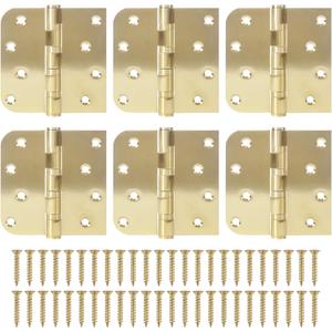 6 Pack Gold Ball Bearing Door Hinges, 4.0 x 4.0 Inches Heavy-Duty Stainless Steel Door Hinges for Exterior & Interior Doors, Square & 5/8'' Radius Corner