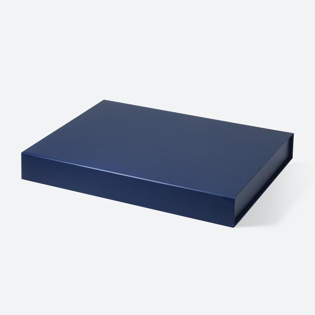 Geoto 13x10x1.8in | 33x25.5x4.5cm A4 Extra Shallow Size Luxury Rigid Foldable Magnetic Closure Collapsible Gift Packaging Boxes (Navy Blue)