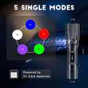 5-in-1 Multi-Color Zoomable Flashlight – White/Red/Blue/Green/UV Modes with Memory Function – Adjustable Focus for Camping, Emergencies | No Battery Included
