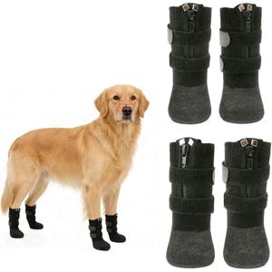 Anti Slip Dog Socks Boots with Zipper,Waterproof Dog Shoes to Prevent Licking Paws,Winter Snow Rain Days/Hot Pavement Protection for  Senior Dogs Black L