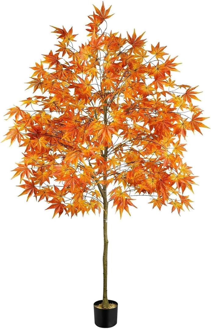 Fall Tree Outdoor 6.5FT Tall Artificial Maple Trees Potted Natural Autumn Tree for Porch Faux Fall Tree for Home Decor Indoor Floor Front Porch Entrance Halloween Thanksgiving (1 Pcs)
