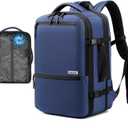 Dinictis Vacuum Seal Travel Backpack 60L Built-in Pump, Expandable Backpack with Vacuum Compression Fits 17 inch Laptop, Water Resistant Carry On Suitcase Luggage for Short Trip and Business-Blue