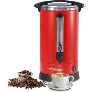 HOMOKUS Commercial Coffee Urn,120 Cup Commercial Coffee Maker,18L Double Wall Stainless Steel Large Hot Coffee Dispenser Hot Water Urn,1500W Quick Brew Electric Coffee Percolator (Red)