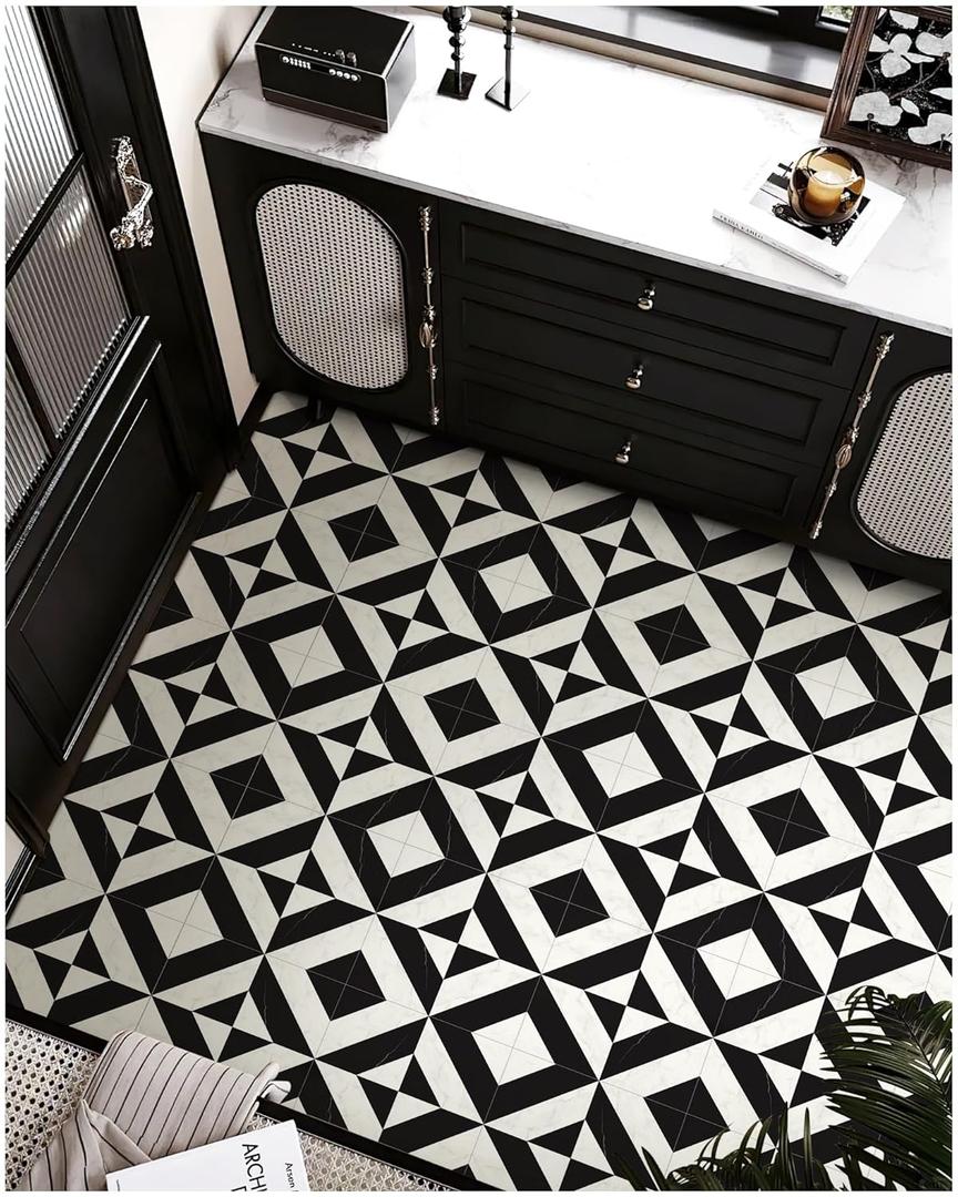 MORCART Peel and Stick Floor Tile - 20 PCS, 11.8" x 11.8" Vinyl Flooring - Waterproof Self-Adhesive Tile Sticker for Bathroom, Kitchen, Dining Room, Bedrooms - Cover 19.4 Sq. Ft, Black & White Marble