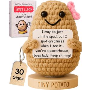 Boss Lady Gifts for Women - Crochet Potato with 30 Uplifting Affirmations for Female Bosses, Funny Appreciation Gift for Woman Boss for Birthday, Christmas, New Job Promotion, Good Luck
