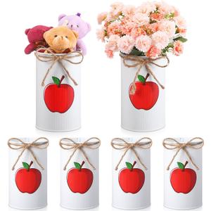 Domensi 6 Pcs Fall Apple Decorations Apple Vases Autumn Thanksgiving Table Centerpieces Galvanized Metal Vase for Flower Mason Jar Utensil Holder for Home Office Decor Teacher Appreciation Gifts(Red)