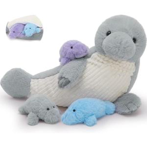 MorisMos 4Pcs Manatee Plush with Baby Inside, 19 Inch Soft Manatee Stuffed Animal Set, Cute Stuffed Manatee Plush Toys, Sea Cow Ocean Toy for Kids Girls Boys Birthday Christmas