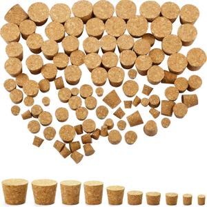 Jetec 100 Pack Assorted Cork Stoppers Wine Bottle Corks Plugs 10 Sizes Replacement Tapered Wooden Wine Stoppers for Apothecary Jar Small Bottle DIY Projects