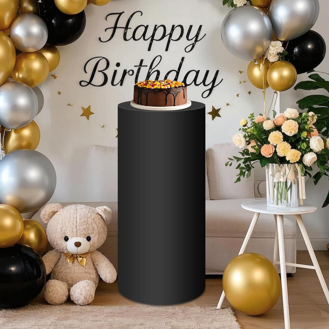 SaitiMade Black Cylinder Pedestal Stand Cover 1 Pcs, Mix and Match Colors as You Like, Spandex Cylinder Stand Cover for Party, Wedding or Birthday Event Decor (Black, XL)