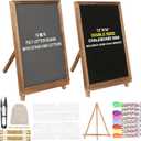 12" x 16" Double Sided Chalk Board with Stand, Felt Letter Board Sign Wooden Frame Chalkboard Easel Food Menu Message Word Announcement Board, Blackboard for Cafe Wedding Party Shop Restaurants (Brown)