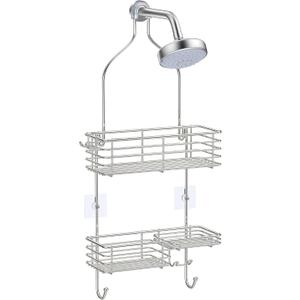 SMARTAKE Hanging Shower Head Caddy, Rustproof Bathroom Shower Shelf Organizer, SUS201 Stainless Steel Over The Storage Rack, for Toilet, Bathroom, Silver