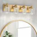 SineRise Vanity Light with 3 Color Modes (3000K/4000K/6000K), Eye Protection LED Bathroom Light Fixture, Dimmable Modern Wall Light Over Mirror with Clear Glass Shade (Gold, 4-Light)