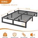King Size Bed Frame, 10 Inch Metal Platform Bed Frames with Squeak Free U-Slot Design, 6 Non-Slip Guards, 3500lbs Heavy Duty Steel Slat Support, No Box Spring Needed, Under Bed Storage, Black
