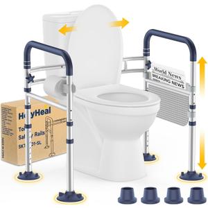 Toilet Safety Rails for Seniors, Adjustable Height & Width Toilet Rails, 350 lb Toilet Handles for Elderly and Disabled, Foldable Toilet Safety Frame, Toilet Bars Fit Any Toilets