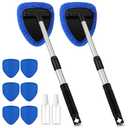 Baderke 10 Pcs Windshield Cleaner Tool Car Window Cleaning Supplies with Extendable Handle Include 6 Washable Microfiber Bonnets 2 Empty 60ml Spray Bottle Glass Wiper Kit(Royal Blue)