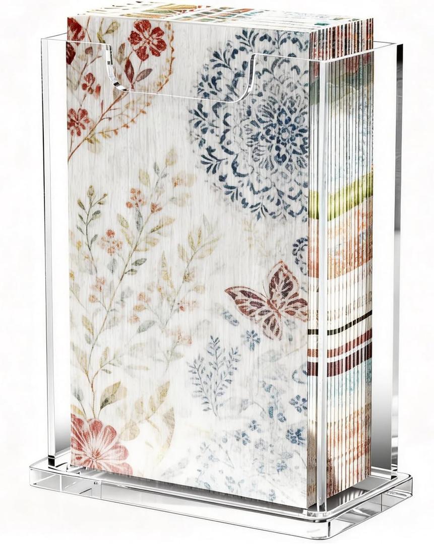 Acrylic Napkin Holder Clear Vertical Guest Towel Dispenser 4mm Thick, Waterproof Stackable Hand Towel Box for Bathroom Kitchen Dining Table Home Hotel, Modern Gift (Vertical)