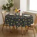 Mardi Gras Purple and Green Plaid Round Tablecloths 60 inch Carnival Fleur De Lis Table Cloth Cover Washable Purple Circle Table Cover Decor for Dining Kitchen Party Picnic Farmhouse Outdoor