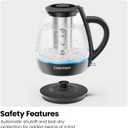 Chefman Electric Kettle with Tea Infuser, 1.7L 1500W, Removable Lid for Easy Cleaning, Boil-Dry Protection, Stainless Steel Filter, BPA Free, Auto Shut Off Hot Water Boiler, Glass Electric Tea Kettle