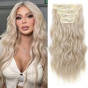 REECHO Hair Extensions, 4PCS Clip in Hair Extensions HE001 Natural Soft Synthetic Hairpieces for Women, Light Blonde