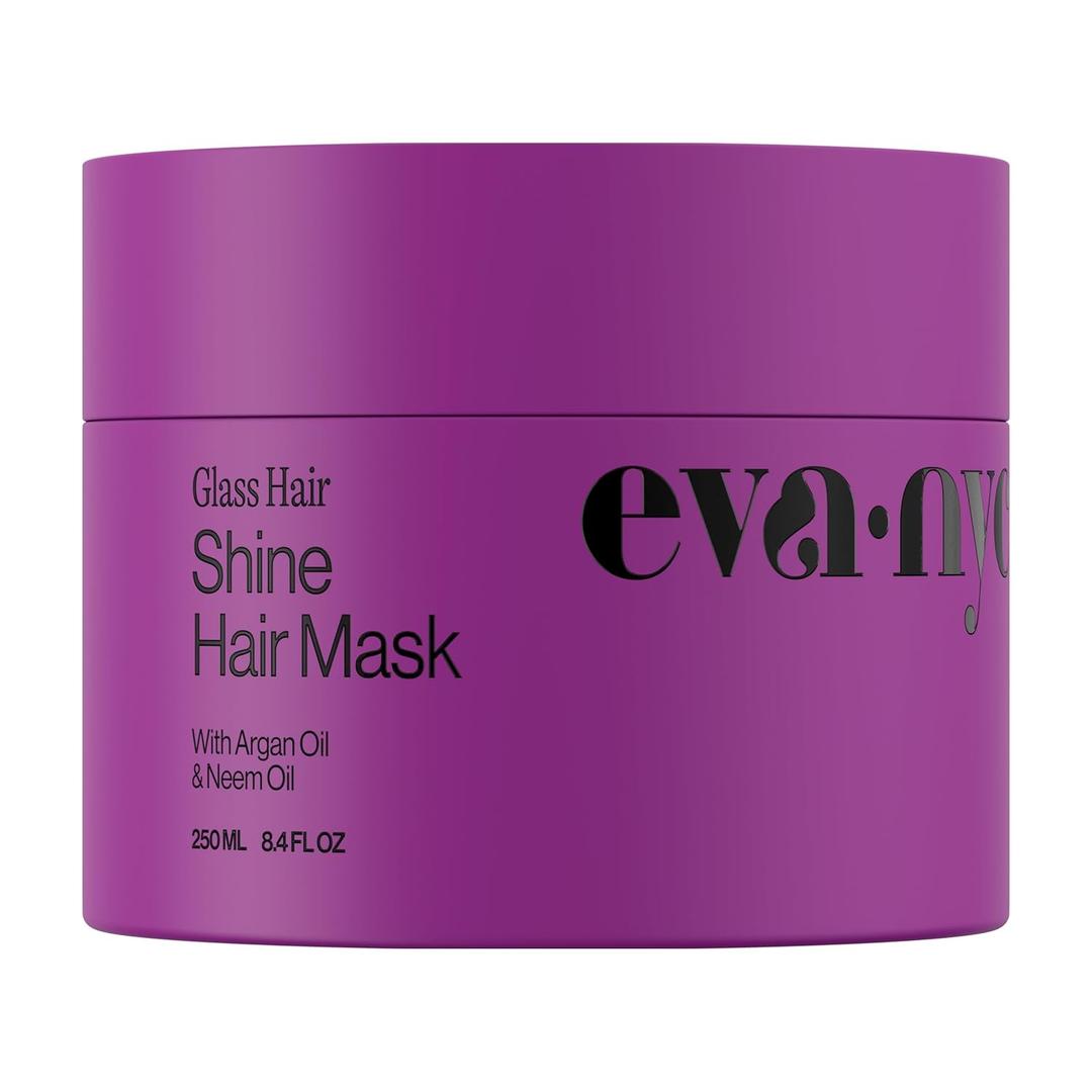 Eva NYC Anti-Frizz Hair Mask for Instant Shine - Argan Oil + Neem Oil - For High Gloss + Glassy Mirror-Like Shine - Nourishing Anti-Frizz Hair Product - Warm Vanilla Scent - 8.4 fl oz