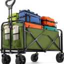 Collapsible Wagon 220 lbs, Heavy Duty Wagon Carts Foldable, Portable Wagons for Groceries, Beach Cart with All-Terrain Wheels & Drink Holders, Utility Wagons for Shopping, Sports, Camping, Green
