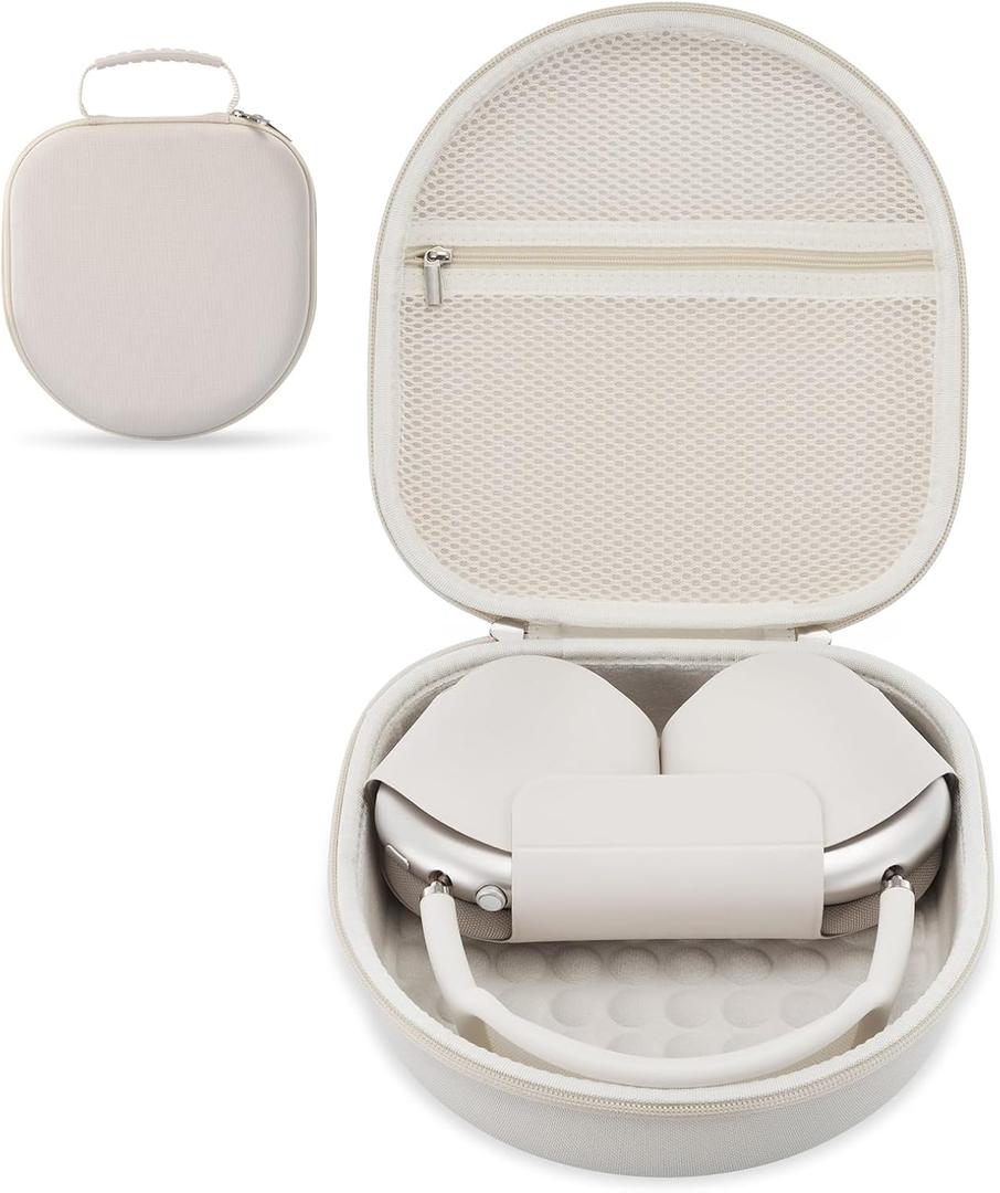 Case for Apple Airpods Max 2/ Airpods Max Headphones, Travel Portable Headphone Hard Case Cover Bag, Mesh Pouch with Zipper for Charger and Accessories (Starlight)