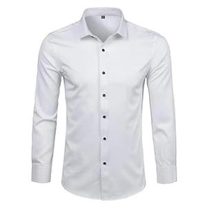 Men's Stretch Wrinkle Free Dress Shirts Formal Wedding Prom Long Sleeve Button Down Shirt, XL