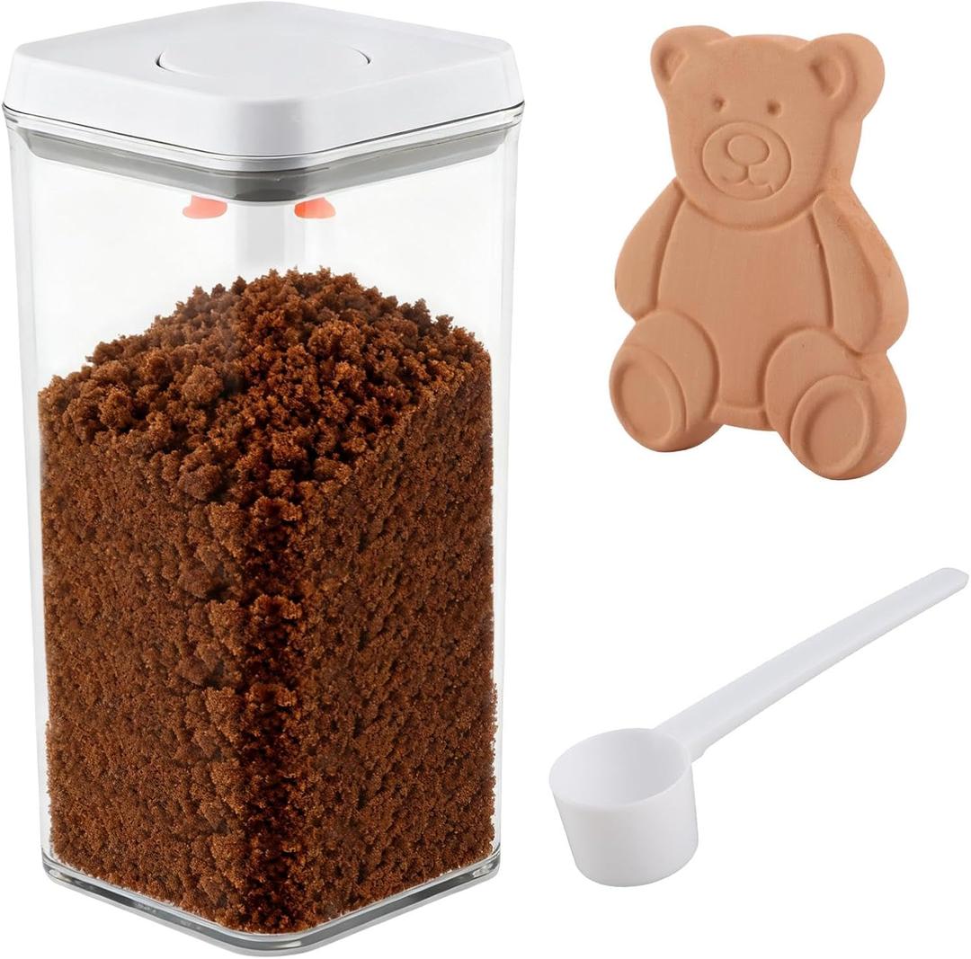 Brown Sugar Container Airtight, 2.3Qt/2200ml Brown Sugar Keeper Storage Container with Spoon,Locking Lid, Kitchen Airtight Saver Storage for Flour, Baking Supplies,Coffee (Clear)