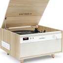 Victrola Century 6-in-1 Vinyl Record Player & Music Center  3-Speed Turntable, CD & Cassette Player, VINYLSTREAM, Bluetooth & 3.5mm Aux, Record Player with Speakers, Mid Century Design (Natural)