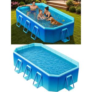 Foldable Pool, Non-Inflatable Swimming Pool for Adults & Family Use, Thickened Collapsible Folding Pool, Large Foldable Pool for Backyard, Portable Above Ground Outdoor Pool 116" x 65" x 20"