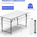 VSOAEIL Folding Table 4 Foot for Indoor Outdoor, Portable Heavy Duty Fold-in-Half Utility Small Plastic Adjustable Height Folding with Carrying Handle for Picnic and Party, White, 4 FT - 1 PACK