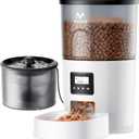 IMIPAW Automatic Cat Feeder and Water Fountain, Timed Dry Food Dispenser, Programmable Portion Control, 1-6 Meals Per Day, Desiccant Bag, Cat Fountains for Drinking with Filter, Small Pets (3L Combo) (White)