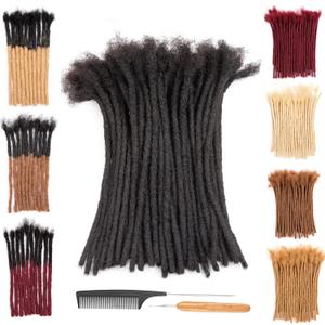 DAIXI 0.4cm and 0.2cm 0.6cm 0.8cm Options 4-18 Inch 70 Strands 100% Real Human Hair Dreadlock Extensions for Man/Women Handmade Permanent Loc Extensions Bundles Can Be Dyed Bleached Curled and Twisted
