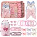 Rosvia Little Girls Hair Accessories Set 70pcs,Elastic Spiral Hair Ties for Thick Hair, Mini Crystal Flower Hair Claws,Butterfly Hair Clips,Toddlers Hair Bows for Girls Teens Kids Toddlers