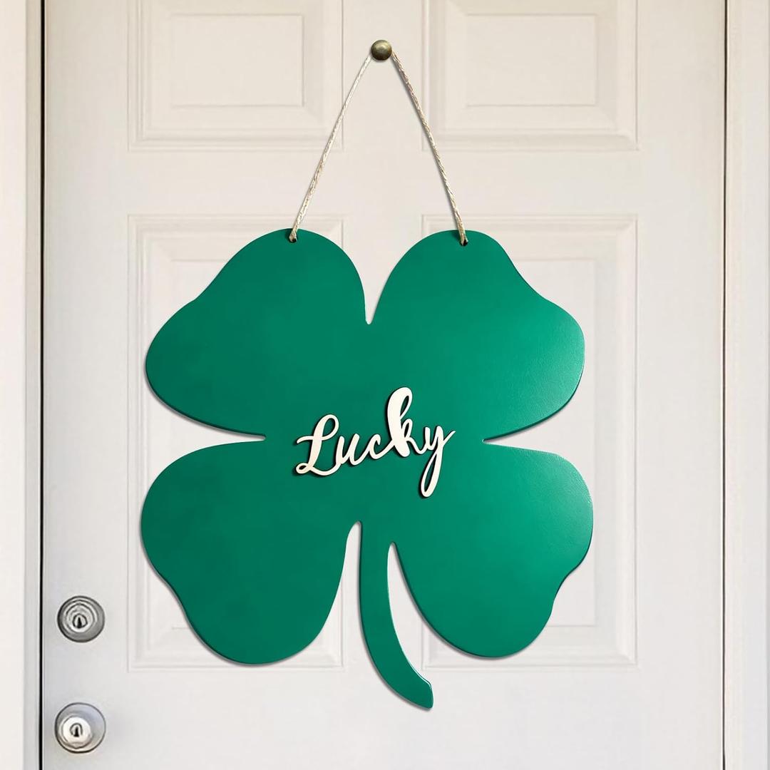 St. Patrick's Day Decorations, St Patricks Day Door Decorations, Lucky Green St. Patrick's Day Door Swag for Fireplace Mantel Walls (Shamrock- Lucky)