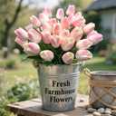 Artificial Tulips - 16 Light Pink Real Touch Flowers for Home Wedding Mothers Day Easter Valentine's Day Decoration