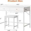 SUPERJARE 43-inch White Desk with 2 Drawers and Padded Stool, Modern Makeup Vanity & Computer Desk with Storage for Home Office, Bedroom Study