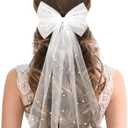 3 Pcs Etercycle Veils For Women Wedding, Wedding Veils For Brides, Elegant Bridal Veil White Pearl Hair Clip Bridesmaid Veil Bridal Wedding Bachelorette Party Hair Accessories (Flat Tail)
