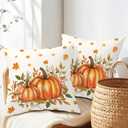 Fall Throw Pillow Covers 18x18 Inch Set of 2 Orange Autumn Pumpkin Decorative Outdoor Pillow Covers Thanksgiving Pillowcases Cotton Linen Cushion Covers for Couch Bedroom Home Decor