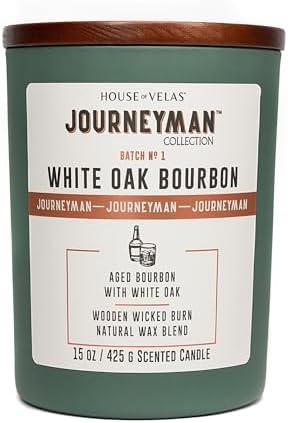 House of Velas Journeyman Collection Candle, 15oz, Wooden Wick, White Oak Bourbon, Large Painted Jar