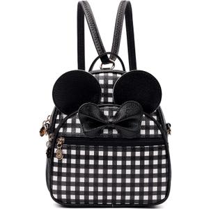 KL928 Girls Mini Backpack Bowknot Polka Dot Cute Small Daypacks Convertible Shoulder Bag Purse for Women (Checked)