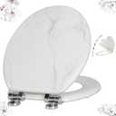 Angel Shield Marble Toilet Seat Durable Molded Wood with Quiet Close,Easy CleanQuick-Release Hinges (Round,White Marble)