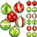 Jetec 12 Pcs Lime Green and Red Christmas Ball Ornaments for Tree 2.4 Inch Polka Dots Stripes Christmas Decorations Shatterproof Peppermint Candy Cane Xmas Baubles for Tree Home Wreath Party Decor