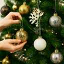 Soaoo 4 Pcs 4 Inch Large Neutral Glass Christmas Ball Ornament Metallic Textured Christmas Tree Decoration Beaded Glass Ball Ornaments Xmas Hanging Decor for Home Fireplace Mantel Wall Party Decor