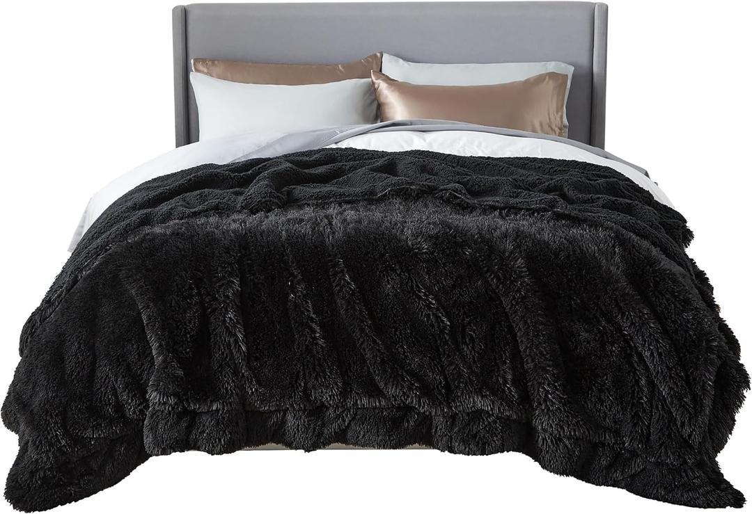 Bedsure Faux Fur Fluffy Sherpa Fleece King Bed Blanket Black 108"x90"