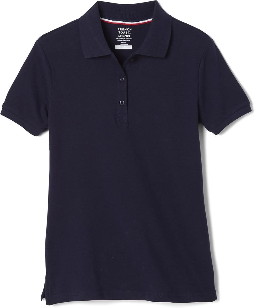 French Toast Womens Short Sleeve Stretch Pique Polo Shirt (X-Small, Navy)