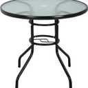 FDW | 32" Outdoor Patio Table with Tempered Glass | Round Coffee Table
with Umbrella Hole | 176 Max Load | Easy to Clean and Assemble | For Homes, Porch, Cafes, Poolside, Beach
